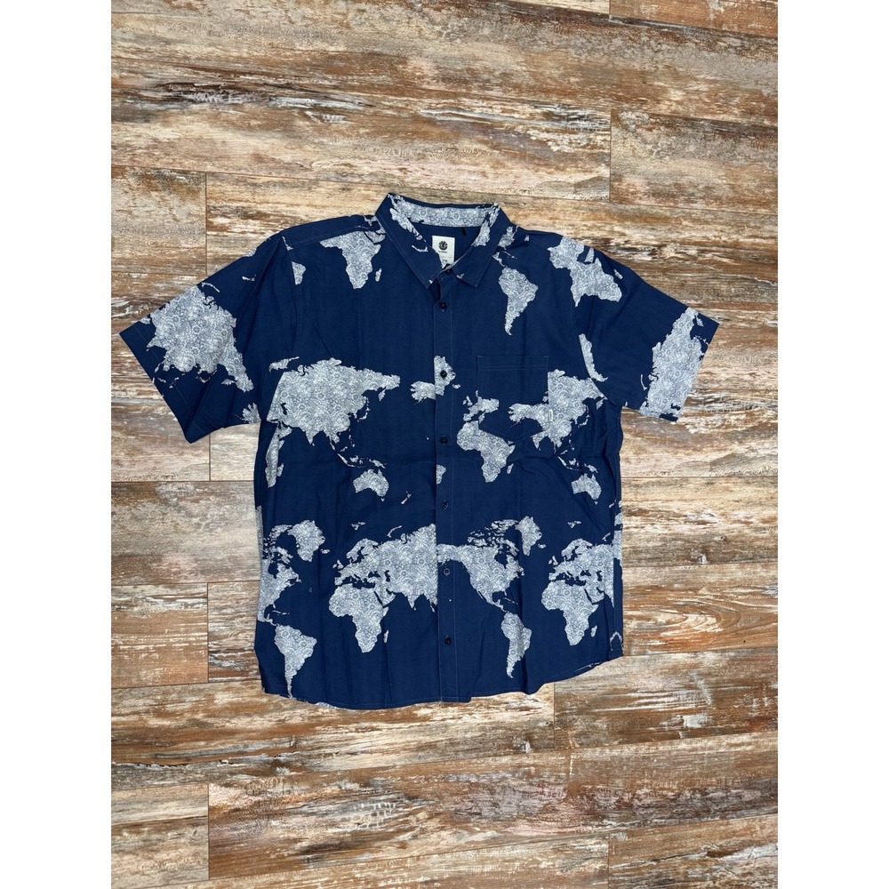 Mens Element Skateboards Short Sleeve Button Up Shirt Size XL Global Map